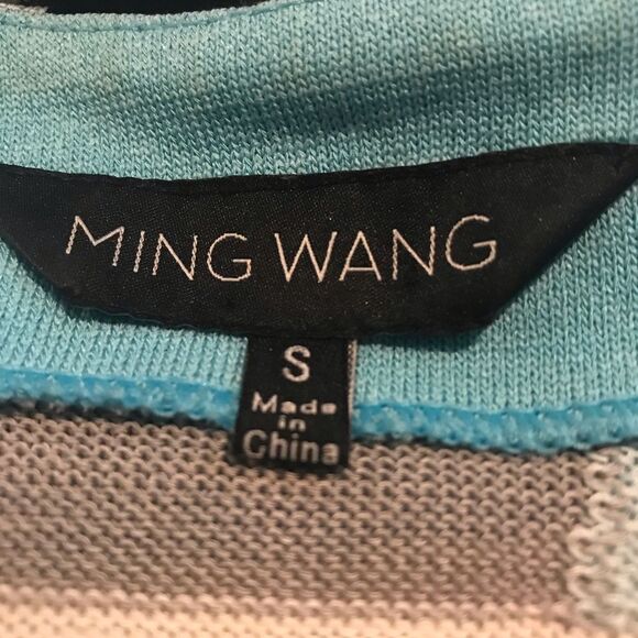 Ming Wang Blue and Black Knit Blazer Women Size Small Classic Stripes 3/4 Sleeve - Picture 6 of 7